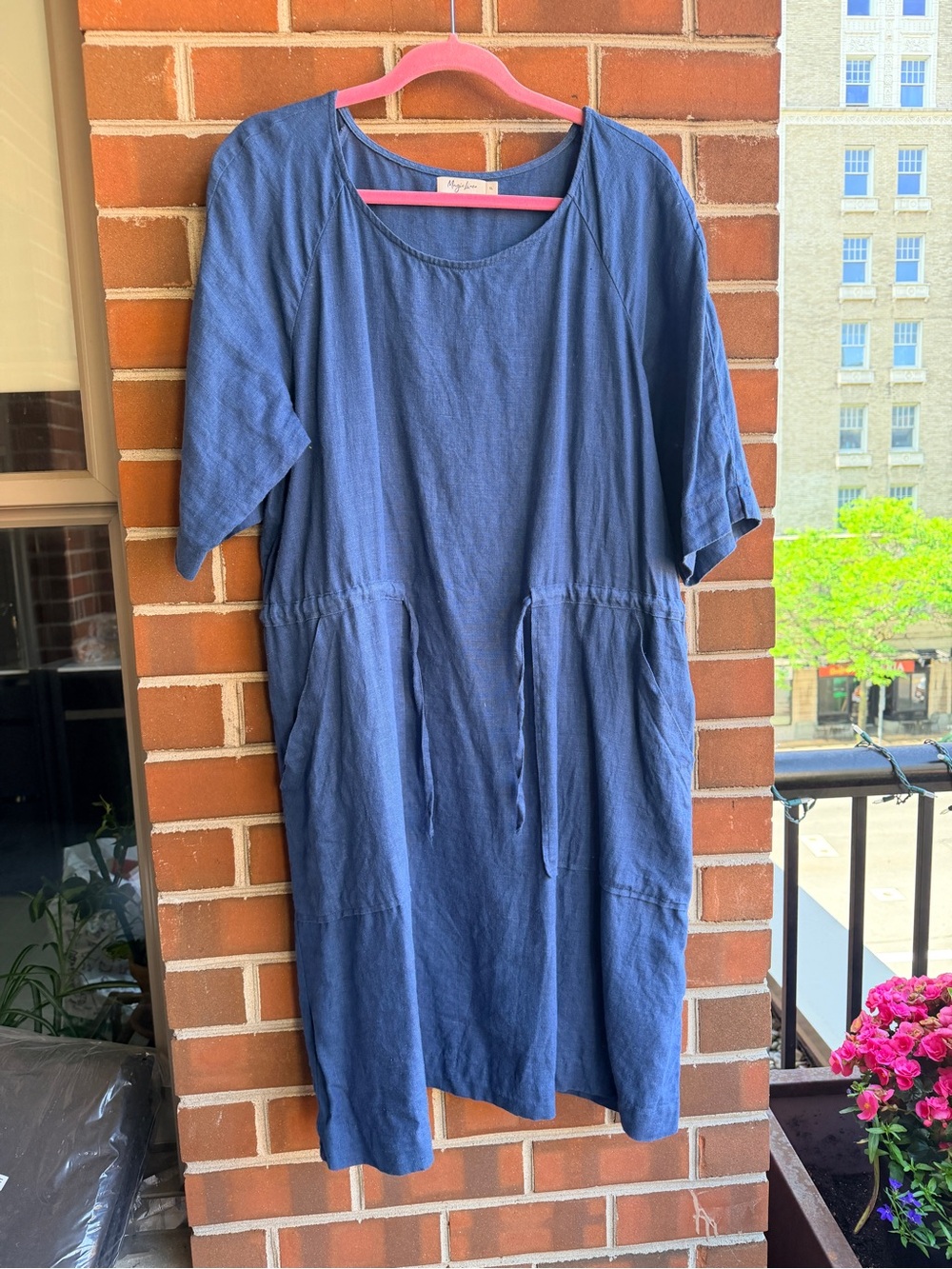 Magic Linen Relaxed Blue Linen Knee-length Dress - Picture 2 of 8